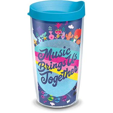 Imagem de Tervis DreamWorks Trolls Feito nos EUA Copo de viagem isolado de parede dupla mantém as bebidas frias e quentes, 473 ml, Music Together