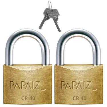 Imagem de Cadeado Médio 40Mm Haste Curta Latão Dourado Com Chave 02 Un