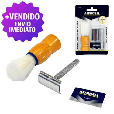 Imagem de Kit Pincel e Aparelho De Barbear Inox barbeador Retro Antigo e Lâmina 