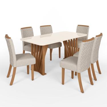 Imagem de Conjunto de Mesa Adriana com 6 Cadeiras Malu Henn - Nat/Off/Linho
