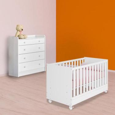 Imagem de Quarto Infantil Berço Mini Cama e Cômoda Trocador Braco - Qmovi