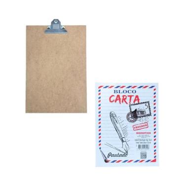 Imagem de Kit Prancheta Prendedor A4 Bloco Carta Pautado 50 folhas - Stalo Anima