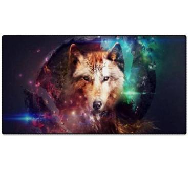 Imagem de Mouse Pad Gamer Extra Grande Lobo Bordas Costuradas Base Antiderrapante