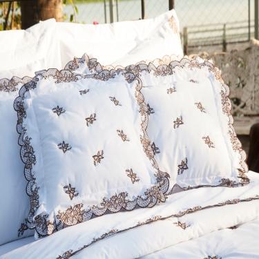 Imagem de Almofada Decorativa Bordada 200 fios Mondrean Branco Vilela Enxovais 2 peças
