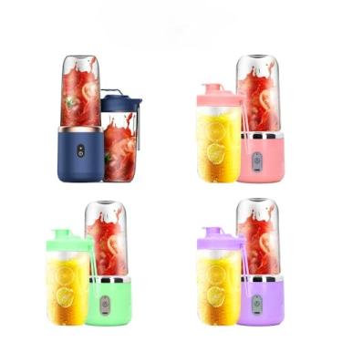 Imagem de Mini Liquidificador Portátil Blender Personal 400ML 6 Lâminas Recarregável - Shakeira Elétrica com Espremedor Elétrico, Liquidificador Pequeno para Viagens e Academia(Aleatório-2 COPOS)