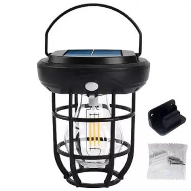 Imagem de Luminária Lampião Retrô Recarregável Solar Com Sensor TDT501 - Recarregável com Luz Solar e Sensor de Presença - Luminária Portátil de Multiuso para Casa e Jardim Acampamentos Pesca Trilhas