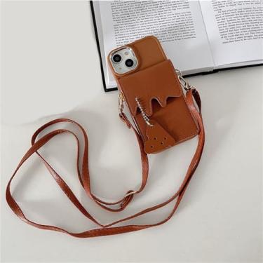 Imagem de Carteira Crossbody Lanyard Phone Case para IPhone 14 Pro Max 13 12 11 X XR XS 7 8 Plus Capa traseira protetora de couro, marrom, para iPhone 7Plus (8Plus