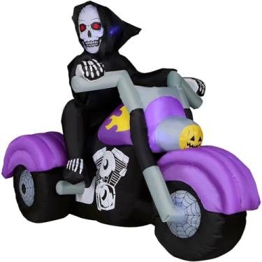 Imagem de Decoração Halloween Externa Inflável Gigante Quintal Jardim Casa Mansão Morte Ceifador com Led 2,44 metros