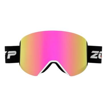 Imagem de YMTSGEQ Óculos de esqui OTG, óculos de neve sem moldura para homens e mulheres, lentes magnéticas intercambiáveis anti-neblina, 100% de proteção UV (armação branca alça preta - lente dourada rosa Revo