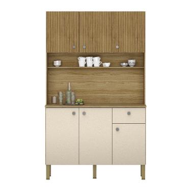 Imagem de Armário De Cozinha Compacta 6 Portas E 1 Gaveta 111cm Veneza Ripado Freijó-vanilla - Pallazio