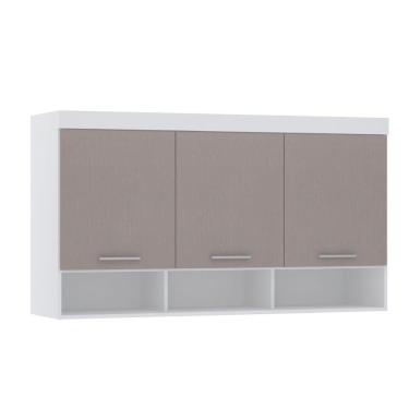 Imagem de Armário Aéreo Maleiro Modulado 145cm 3 Portas Alpes Luciane Móveis Branco Pf Com Cinammon Pf