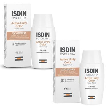 Imagem de Kit 2 Clareador e Protetor Solar ISDIN Active Unify com Cor FPS99 50ml