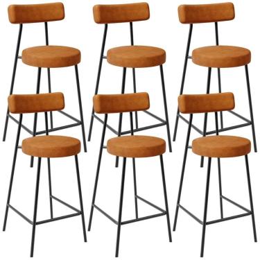 Imagem de Kit 06 Banquetas Baixa Para Cozinha Sala De Jantar Bar Bancada Milão L02 Couríssimo Canela - Lyam Decor