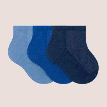Imagem de Kit 3 Pares De Meias Selene Infantil Cano Curto Algodão, Azul, 21 a 24