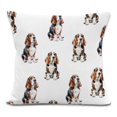 Imagem de Yorhifa Basset Hound Capas de almofada para cães 45,7 x 45,7 cm, presentes decorativos para donos de cães, presentes para donos de cães, capas de almofada para sofá, decoração de quarto de casa