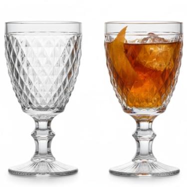 Imagem de Conjunto de 2 Taças de Vidro Bico de Abacaxi 230ml, Resistente, Design Clássico, Diamante, Ideal para Vinho, Água, Coquetéis, Sucos e Drinks, Ideal para Mesa Posta e Presentes, Jogo de Taças Elegante