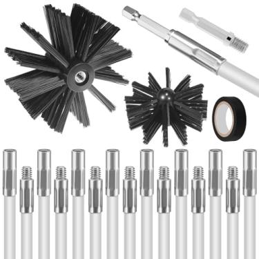 Imagem de BESPORTBLE 1 conjunto de varas de limpeza de chaminé extensíveis flexíveis com escova para fogão a lenha, limpador de tubos de lareira, kit de limpeza de chaminé