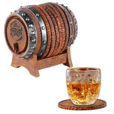 Imagem de Porta-copos de barril de uísque - 6 porta-copos de madeira rústica de tamanho completo | Antiderrapante para cabana de madeira, caça, caverna masculina, decoração de bar e casa de fazenda | Proteja