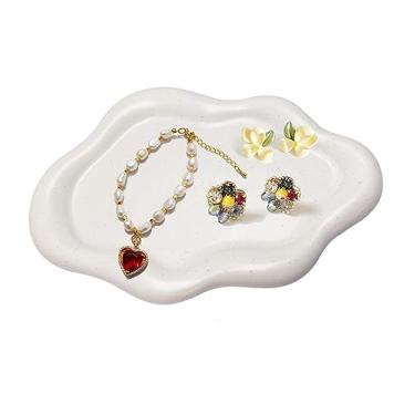 Imagem de Prato de joias de cerâmica para mulheres, bandeja de joias, bandeja de nuvem, bandeja de joias, suporte de anel para o dia das mães, Natal, Ação de Graças, presente de aniversário, branco