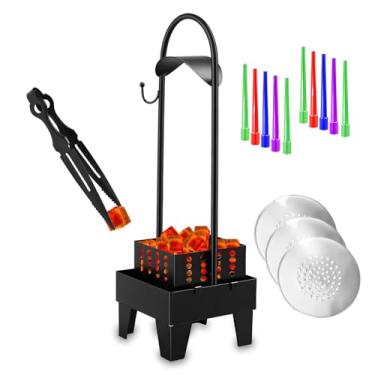 Imagem de Cesta portátil de carvão para narguilé com pinças de carvão – recipiente de armazenamento de metal e suporte para acessórios de shisha (Cesto preto de 52,8 cm)