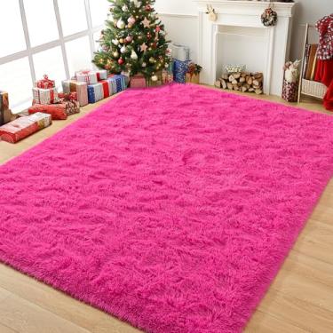 Imagem de Tepook Tapete super macio e fofo para quarto, tapete felpudo para sala de estar, tapete felpudo para decoração de casa com fundo antiderrapante, rosa vermelho, 9,5 x 1,5 m