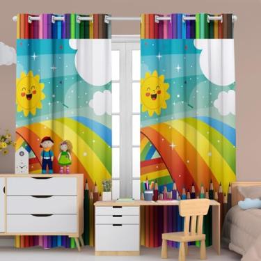 Imagem de Cortina Infantil Estampada, 3,00x2,20m, 2 Folhas, Poliéster, para Quarto, Sala, Decorativa (LAPIS DE COR)