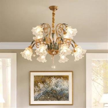 Imagem de Lustre Americano Pastoral com Criatividade Francesa e Flores para Sala de Estar, Sala de Jantar, Quarto, Escritório, Casa de Campo ou Escada - Luminária Pendente LED (C 12 Lâmpadas)