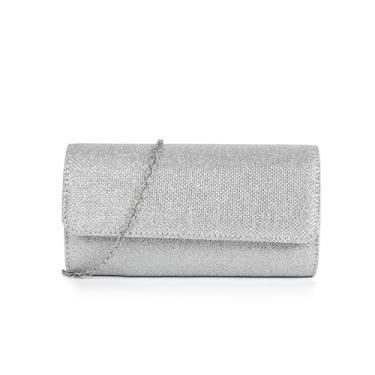 Imagem de Elegante bolsa clutch brilhante para festa de casamento com corrente destacável cetim bolsa noite formatura noiva, Prata, Medium, prata