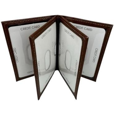 Imagem de Carteira minimalista fina para homens e mulheres - carteiras de couro premium com bolso frontal com 6 compartimentos para cartão e 4 janelas para identidade, Bronzeado, Carteira de couro masculina