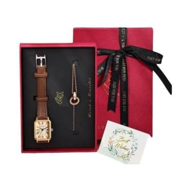 Imagem de Conjunto De Relógio De Pulso Quadrado De Quartzo Feminino Fashion LUCK