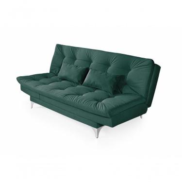 Imagem de Sofá Cama Versátil 3 Lugares Império Reclinável Casal Pés De Alumínio Suede Verde 403
