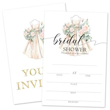 Imagem de ZARYFANCHY Convites florais de chá de panela para novos casais, preencher convites de casamento em branco com envelopes, 25 convites de chá de noiva para vestido de noiva, lembrancinha de festa de