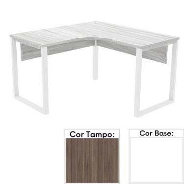 Imagem de Mesa De Escritório Em L Pé Tubular Pe25 Em Mdp 145 X 145 X 60 Cm Cor Walnut E Base Branca