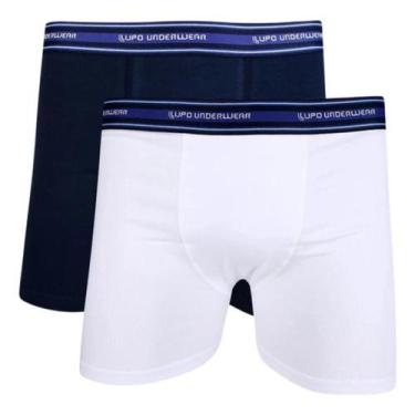 Imagem de Kit Com 2 Cuecas Boxer Lupo Algodão Adulto, Branco, Azul marinho, P