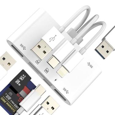 Imagem de Leitor de cartão SD (6 em 1) USB Lightning USB C para OTG TF adaptador fêmea para iPhone 17 16 15 14 13 Pro Max câmera digital Memory Stick para Apple Transfer Android Hub para iPad compatível com