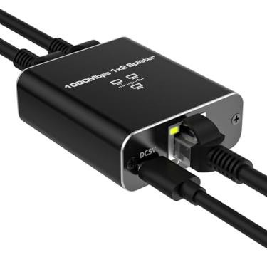 Imagem de Divisor de cabo Ethernet de alta velocidade 1000Mbps 1 em 2 saídas, divisor LAN com cabo de alimentação USB, extensão de rede LAN Gigabit RJ45 para cabo Cat8/7/6/5e/5
