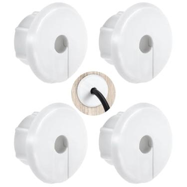 Imagem de 4 conduítes de cabo com furo de parede com tampa de conduíte de plástico de 0,8 cm, kit de fiação de orifício de parede compatível, anel de orifício de conduíte de parede (branco) para móveis de cabos