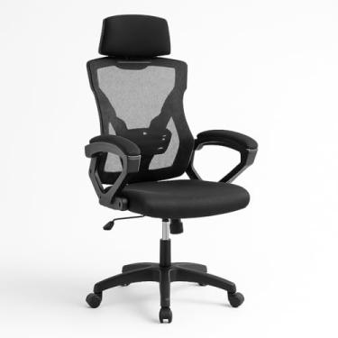 Imagem de Cadeira de Escritório Ergonômica, Encosto de Malha com Apoio de Cabeça 3D, Suporte Lombar 2D, Braços Rebatíveis, Preta