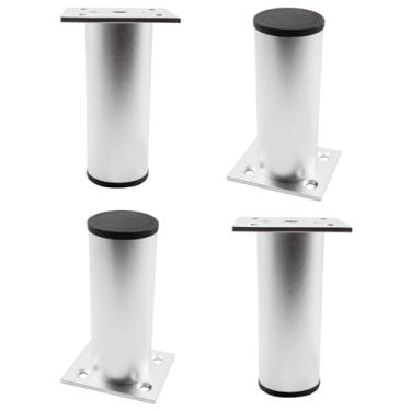 Imagem de Lamvbls Pernas de móveis de liga de alumínio ajustáveis de 10 cm - 10 cm, conjunto de 4 pernas de substituição de pernas redondas para armário de mesa de café, prateleiras de sofá - prata
