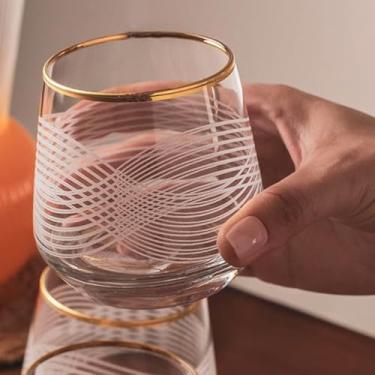 Imagem de Vissmarta Conjunto de 6 copos de vidro com borda dourada para coquetel, vinho, uísque, copos de cristal, suco, água, bebidas, bar, festa chique, casamento, dourado 3