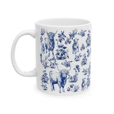 Imagem de Caneca de café Highland Cow French Toile De Jouy - Inspirada na caneca de café Toile De Jouy - Presentes engraçados para amantes de vaca - presentes para mulheres - amantes de animais no dia das mães