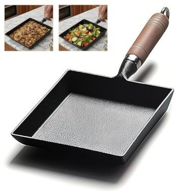 Imagem de Jerliflyer Frigideira japonesa de tamagoyaki de ferro fundido, 15 x 18 cm, frigideira japonesa quadrada multifuncional para omeletes, acampamento de bife, seguro para fogão
