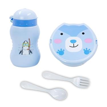 Imagem de Pote Marmita Infantil Divisória,Talher, Garrafa, Lancheira, Criança Cor:Azul