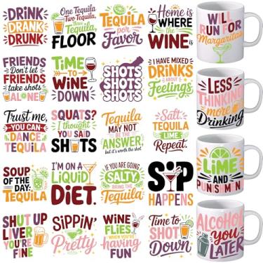 Imagem de Envoltório de copo UV DTF - 24 folhas bêbadas palavras UV DTF envoltórios para caneca cachorro mãe provérbio uvdtf decalques à prova d'água esfregar ferro sobre transferência para copos de vidro