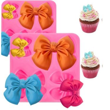Imagem de 1 peça de moldes rosa ondant laços de silicone chocolate para festa de aniversário, enfeite de cupcake, casamento, doces, faça você mesmo, molde de decoração