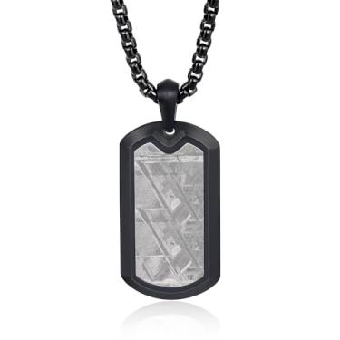 Imagem de Colar com pingente de etiqueta de cachorro para homens e mulheres meteorito/olho de tigre/ônix preto/amazonita/ametista/turquesa/lápis-lazúli/damasco/malaquita/aço inoxidável 316L com corrente de