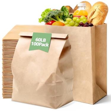 Imagem de EKACO Pacote com 100 sacos de papel marrom grandes de 30 x 17 x 43 cm, sacos de papel Kraft resistentes de 27 kg para compras, comida, varejo, restaurante e reciclagem