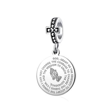 Imagem de TCHYUN Pingente de medalha de mão para oração e versículo bíblico compatível com pulseira Pandora, presente de batismo para mulheres