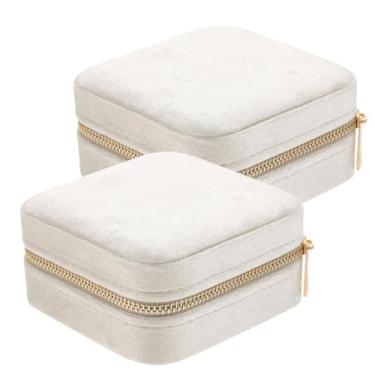 Imagem de Mini organizador de joias portátil para viagens - estojo de veludo para anéis, brincos, colares com zíper dourado - presente de meia para mulheres meninas adolescentes - branco marfim - conjunto de 2