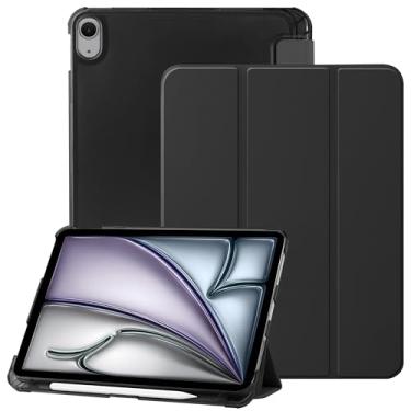 Imagem de Capa para iPad (A16) 11ª geração 2025, iPad 10ª geração 10,9 polegadas 2022 com suporte para lápis, capa protetora leve e tripla com capa traseira translúcida de policarbonato rígido, preta